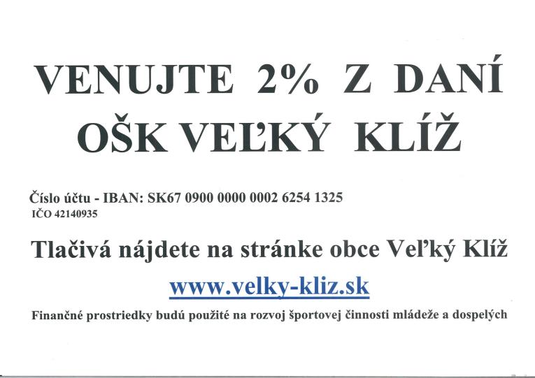 2 % z daní pre OŠK FO Veľký Klíž
