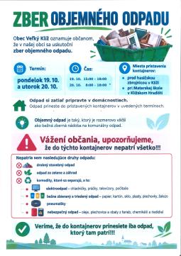 Zber objemného odpadu 19. a 20. októbra pri hasičskej zbrojnici a MŠ